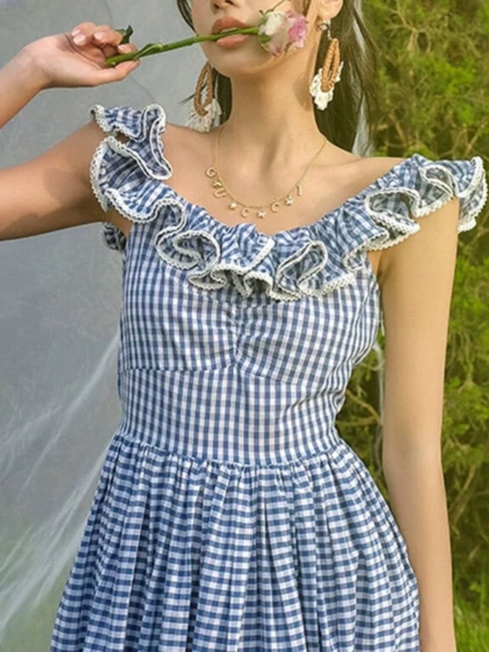 DÔEN Sora Gingham Ruffle Midi Dress - Picture 3 of 3